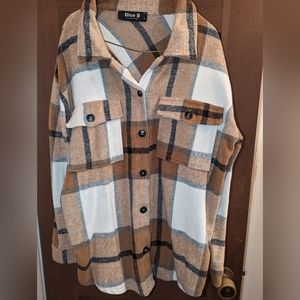 Radio Songs Tan/Mocha Plaid Shacket